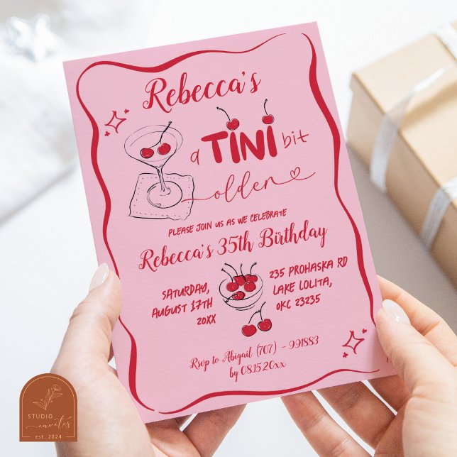 Invitación Cumpleaños adulto un poco mayor Pink Retro Cherry  (Subido por el creador)