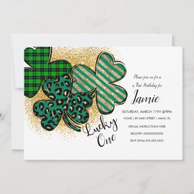 Invitación Cumpleaños Afortunado de St. Patrick Verde Falso D (Anverso)