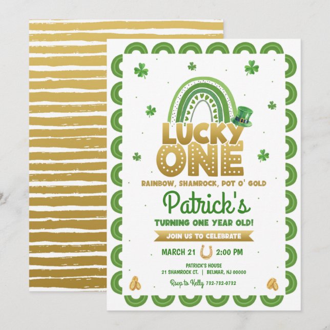 Invitación Cumpleaños afortunado uno día de San Patricio (Anverso / Reverso)