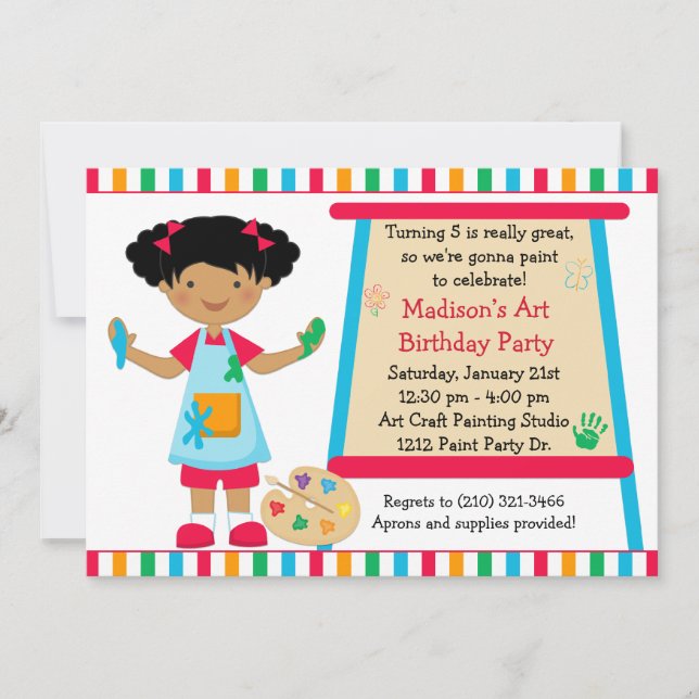 Invitación Cumpleaños afroamericano del fiesta de la pintura (Anverso)