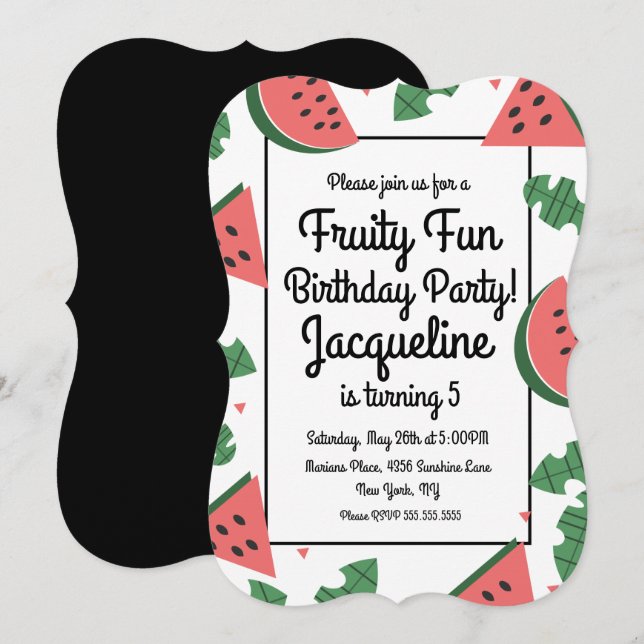 Invitación Cumpleaños Afrutado de Sandía Audaz de Verano (Anverso / Reverso)