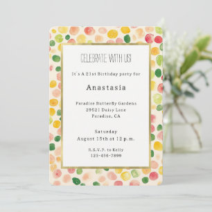 Invitación Cumpleaños afrutado rosa melocotón verde rojo amar