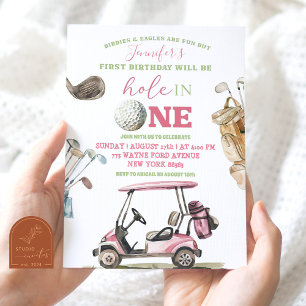 Invitación Cumpleaños al aire libre en carrito de golf rosa d