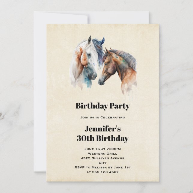 Invitación Cumpleaños al estilo boho occidental de caballos h (Anverso)