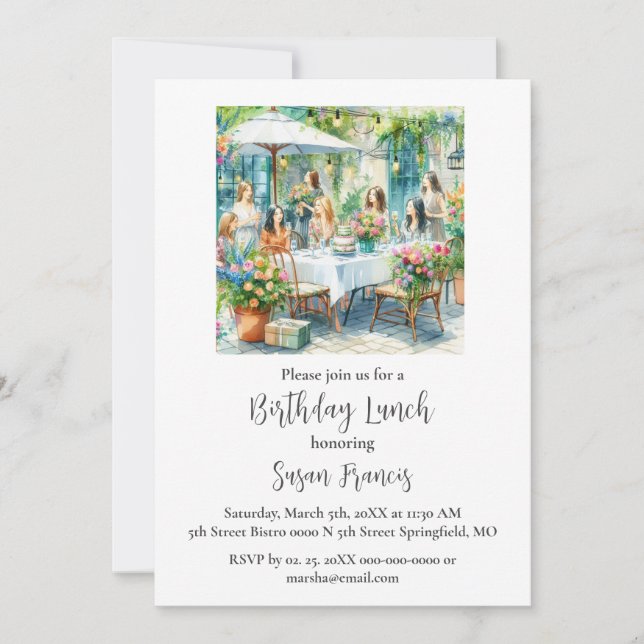 Invitación Cumpleaños Almuerzo Chic Damas  (Anverso)