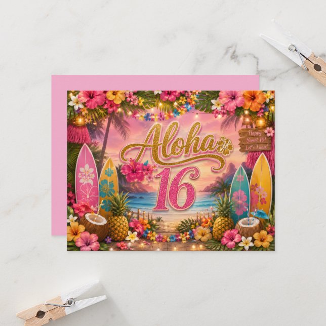 Invitación Cumpleaños Aloha Dulces 16 (Anverso/Reverso In Situ)
