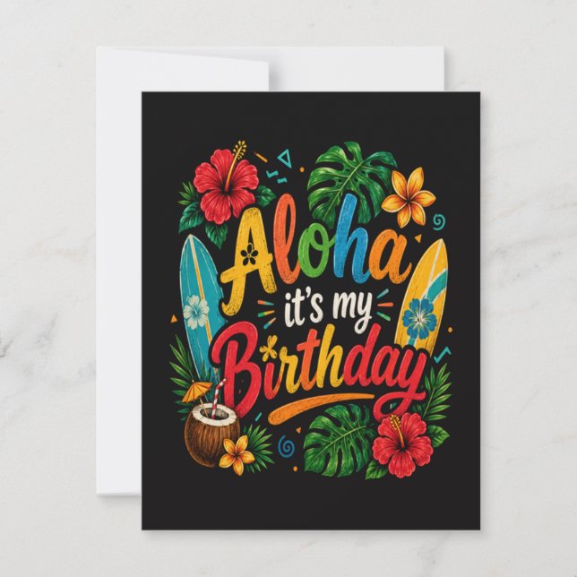 Invitación Cumpleaños Aloha Hibisco Hawái (Anverso)