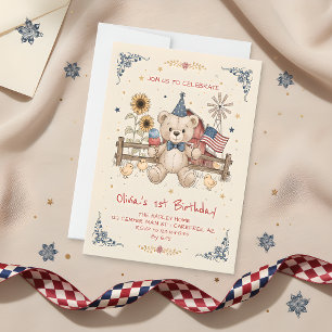 Invitación Cumpleaños Americana Rojo Blanco Azul