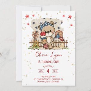 Invitación Cumpleaños Americano Rojo Blanco Azul de Verano