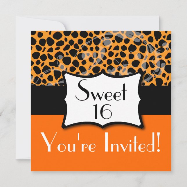 Invitación Cumpleaños anaranjado del dulce 16 del guepardo (Anverso)