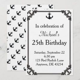 Invitación Cumpleaños Ancla de Barco Negro