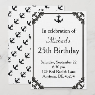 Invitación Cumpleaños Ancla de Barco Negro