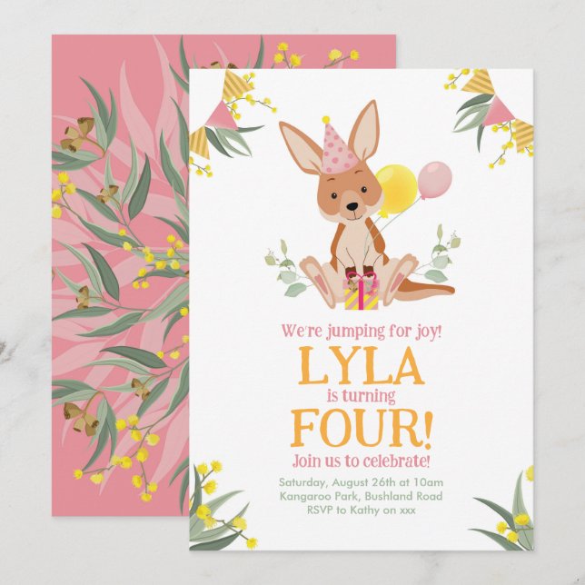 Invitación Cumpleaños animal australiano canguro (Anverso / Reverso)
