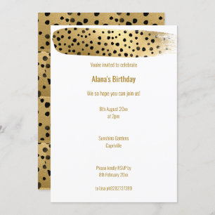 INVITACIÓN CUMPLEAÑOS ANIMAL BLANCO DE LEOPARDO NEGRO SIMPLE 