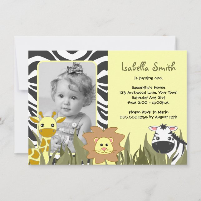 Invitación Cumpleaños animal de la foto de la selva linda (Anverso)