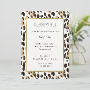 Invitación Cumpleaños Animal Leopardo Marrón Negro Crema