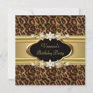 Invitación Cumpleaños Animal Print Dorado Negro