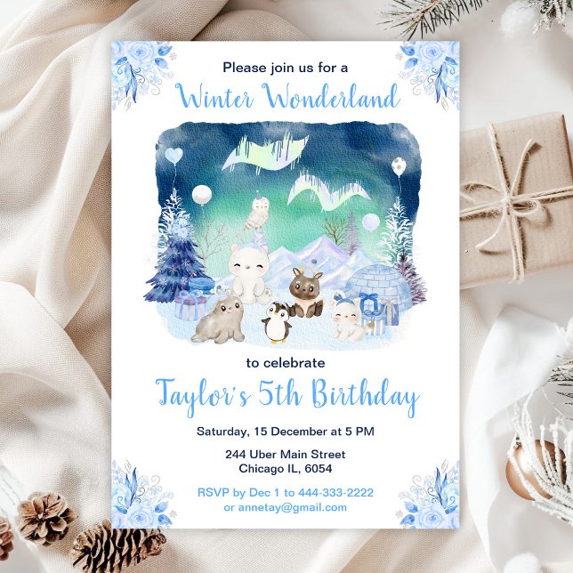 Invitación Cumpleaños Animales Árticos Luces del Norte (Subido por el creador)