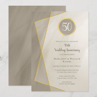 Invitación cumpleaños aniversario 50º marco gris dorado antig