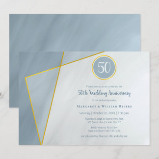 Invitación cumpleaños aniversario 50 polvo azul con marco dor