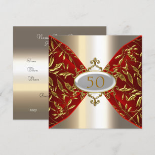 Invitación Cumpleaños Aniversario aspecto Metal Rojo Dorado
