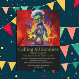 Invitación Cumpleaños Apocalipsis Niño Zombie