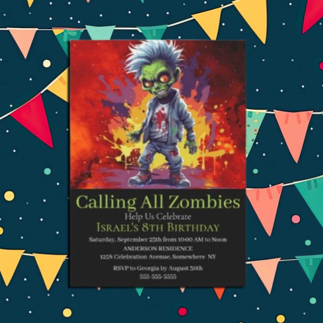 Invitación Cumpleaños Apocalipsis Niño Zombie (Zombie Walkers,  Your birthday party won't be complete without an array of gruesome zombie props! )
