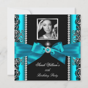Invitación Cumpleaños Arco de Jade Teal Negro Plateado Foto