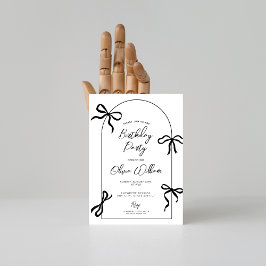 Invitación Cumpleaños arco de lazo negro minimalista acuarela