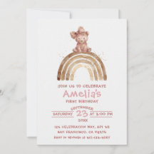 Cumpleaños Arcoíris Boho Rosa Oso de Aguaflor Bow
