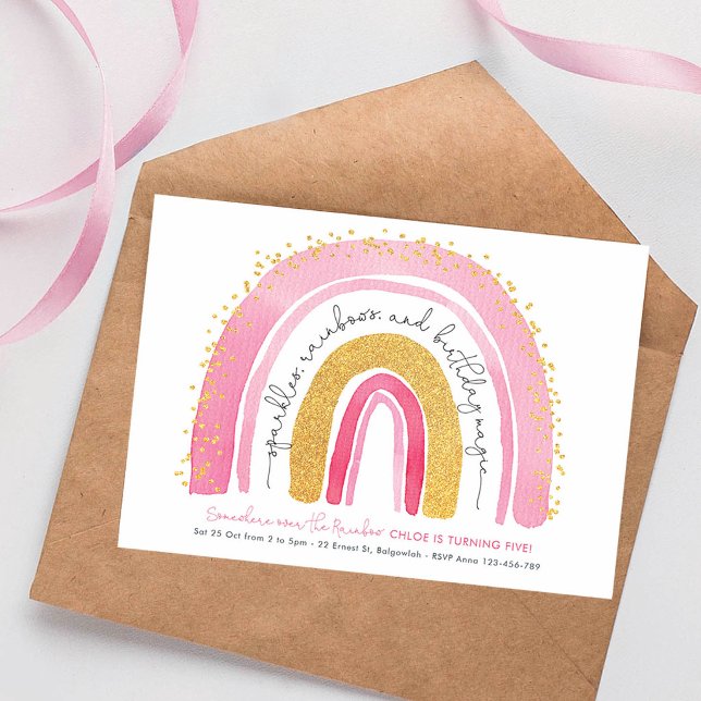 Invitación Cumpleaños Arcoíris Brillante, Niños Sobre el Arco (Subido por el creador)