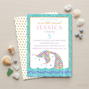 Invitación Cumpleaños Arcoíris Brillo Sirena Cualquier Edad