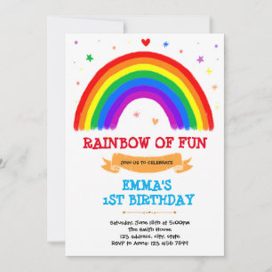 Invitación cumpleaños arcoíris de colores primarios