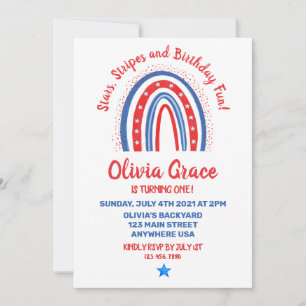 Invitación Cumpleaños arcoíris del 4 de julio