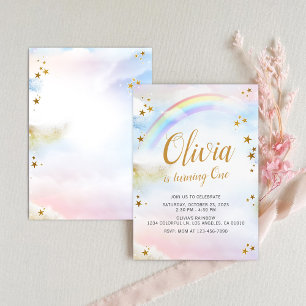 Invitación Cumpleaños arcoiris Invitan a pastel colorido mági
