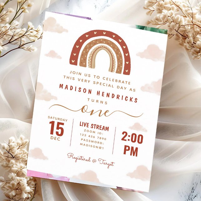 Invitación Cumpleaños Arcoíris Nubes Boho Terracota (Subido por el creador)