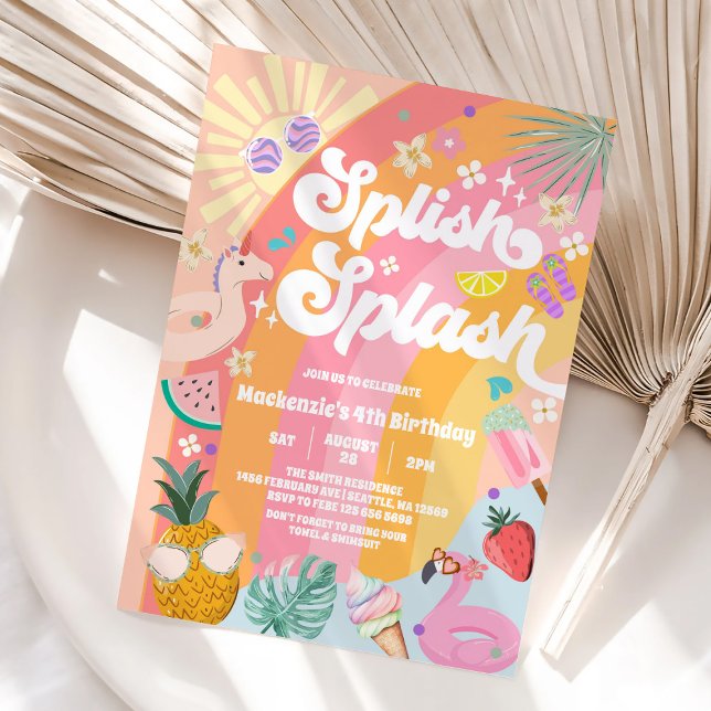 Invitación Cumpleaños Arcoíris Sol de Verano Salpicaduras (Subido por el creador)