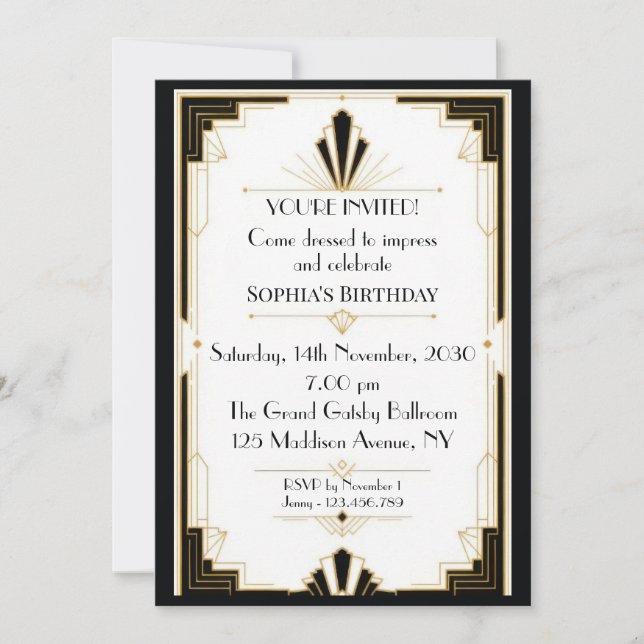 Invitación Cumpleaños Art Deco (Anverso)