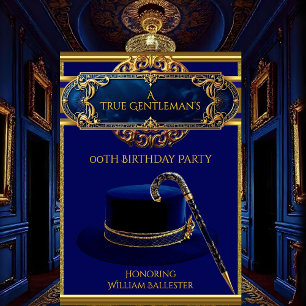 Invitación Cumpleaños Art Deco Sombrero Caballero Bastón Dora