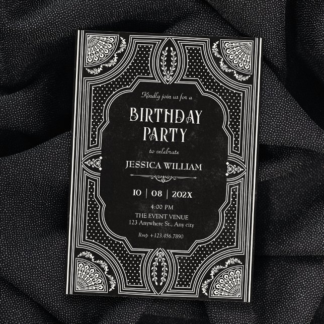 Invitación Cumpleaños art déco vintage negro (Subido por el creador)