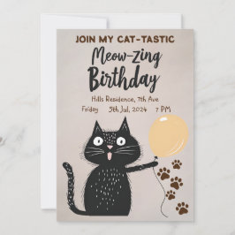 Invitación ¡Cumpleaños asombroso! Gato negro unirse a mi gato