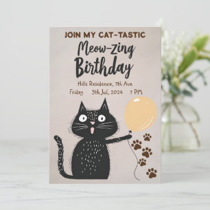 Invitación ¡Cumpleaños asombroso! Gato negro unirse a mi gato