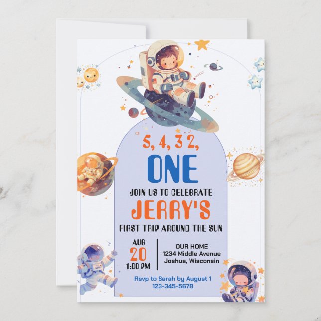 Invitación Cumpleaños Astronauta Cuenta Regresiva Espacio Ext (Anverso)