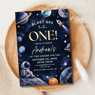 Invitación Cumpleaños Astronauta del Espacio Exterior Primera