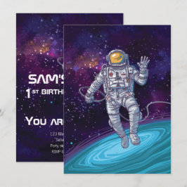Invitación Cumpleaños. Astronauta en el espacio con estrellas