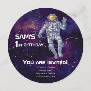 Invitación Cumpleaños. Astronauta en el espacio con estrellas