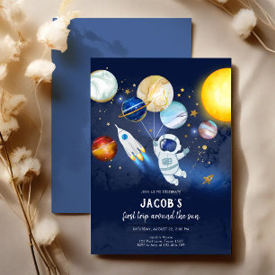 Invitación Cumpleaños Astronauta Planeta Galaxia Espacio Exte