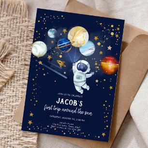 Invitación Cumpleaños Astronauta Planeta Galaxia Espacio Exte