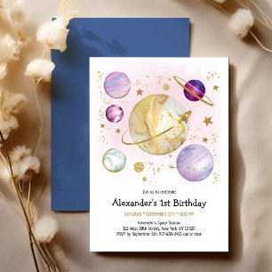 Invitación Cumpleaños Astronauta Planeta Galaxia Espacio Exte