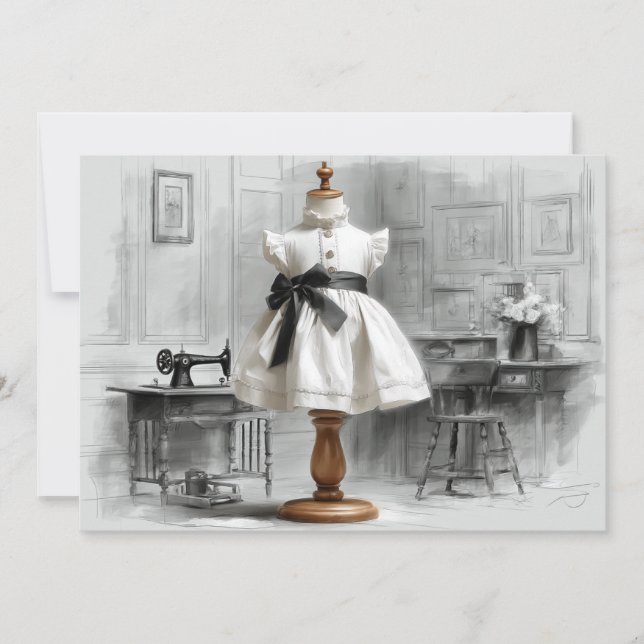 Invitación Cumpleaños Atelier Estilo Negro y Blanco (Anverso)